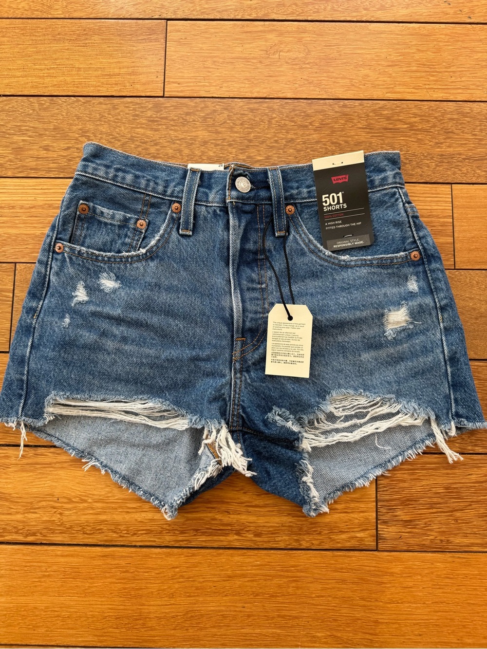 Levi's Distressed High-Rise Denim Shorts in Blue